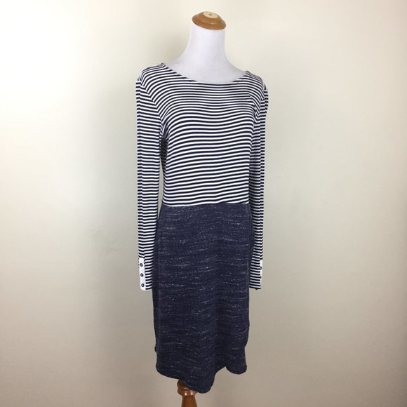 DOLAN  Anthropologie Blue White Striped & Specks Overlay Skirt Dress - Picture 1 of 10
